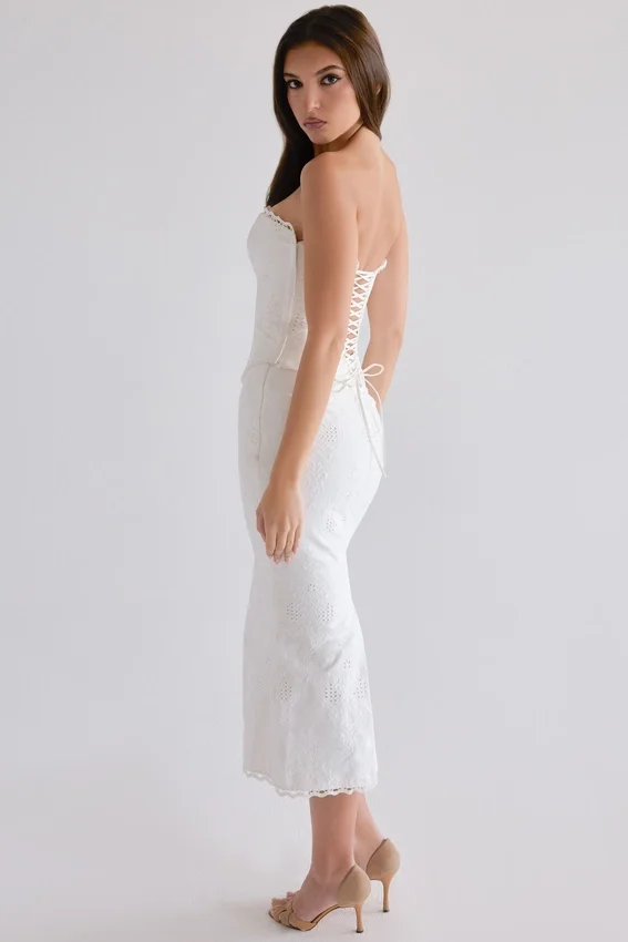 Antonie White Cotton Broderie Anglaise Midi Skirt Antonie White Cotton Broderie Anglaise Midi Skirt