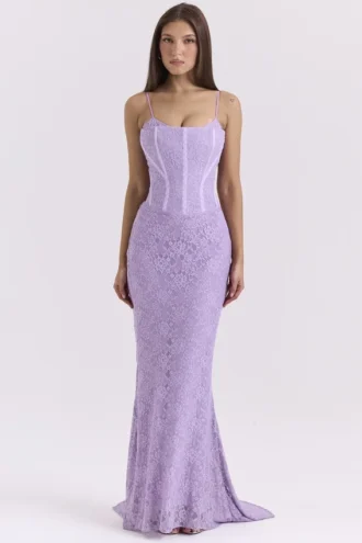 Antonina Orchid Lace Corset Maxi Dress