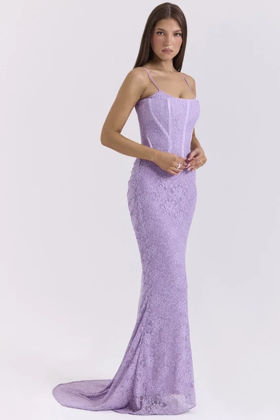 Antonina Orchid Lace Corset Maxi Dress Antonina Orchid Lace Corset Maxi Dress