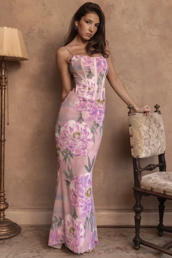 Antonina Pink Floral Corset Maxi Dress Antonina Pink Floral Corset Maxi Dress