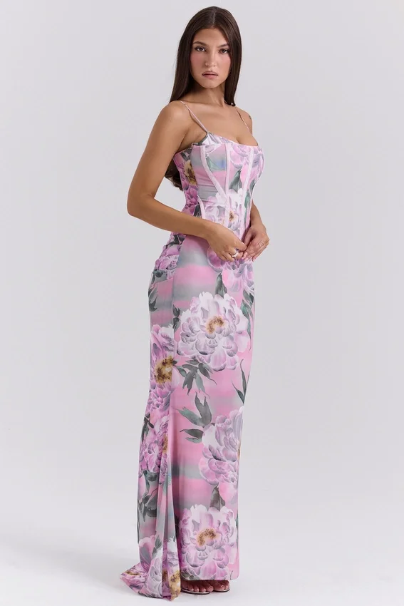 Antonina Pink Floral Corset Maxi Dress Antonina Pink Floral Corset Maxi Dress