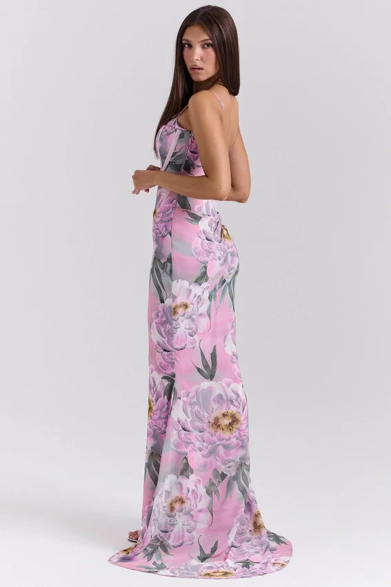 Antonina Pink Floral Corset Maxi Dress Antonina Pink Floral Corset Maxi Dress