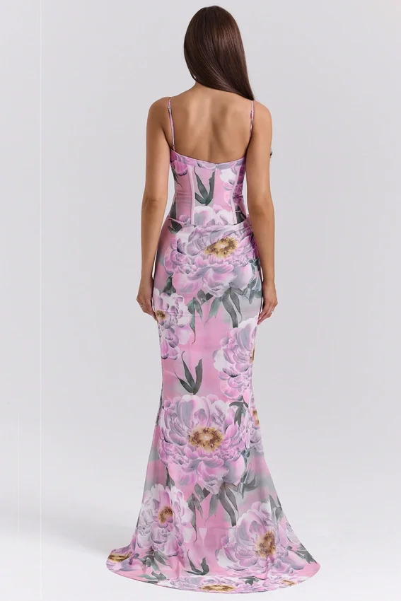 Antonina Pink Floral Corset Maxi Dress Antonina Pink Floral Corset Maxi Dress