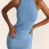 Anura Soft Blue Knit Halter Dress Anura Soft Blue Knit Halter Dress