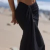 April Black Draped Cotton Midi Skirt