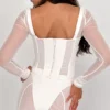 Araminta White Long Sleeve Mesh Corset