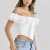 Aria White Stretch Cotton Off-The-Shoulder Frill Corset Aria White Stretch Cotton Off-The-Shoulder Frill Corset