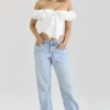 Aria White Stretch Cotton Off-The-Shoulder Frill Corset Aria White Stretch Cotton Off-The-Shoulder Frill Corset