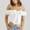 Aria White Stretch Cotton Off-The-Shoulder Frill Corset Aria White Stretch Cotton Off-The-Shoulder Frill Corset
