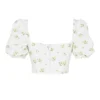 Arianna Ivory Floral Puff Sleeve Cropped Top