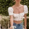 Arianna Ivory Floral Puff Sleeve Cropped Top