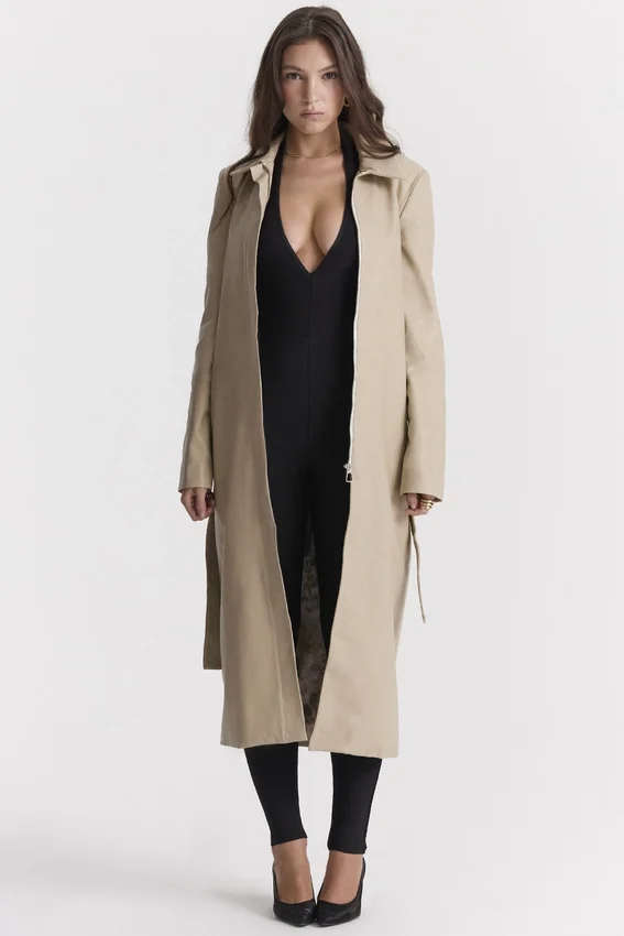 Ariel Beige Vegan Leather Trench Coat Ariel Beige Vegan Leather Trench Coat