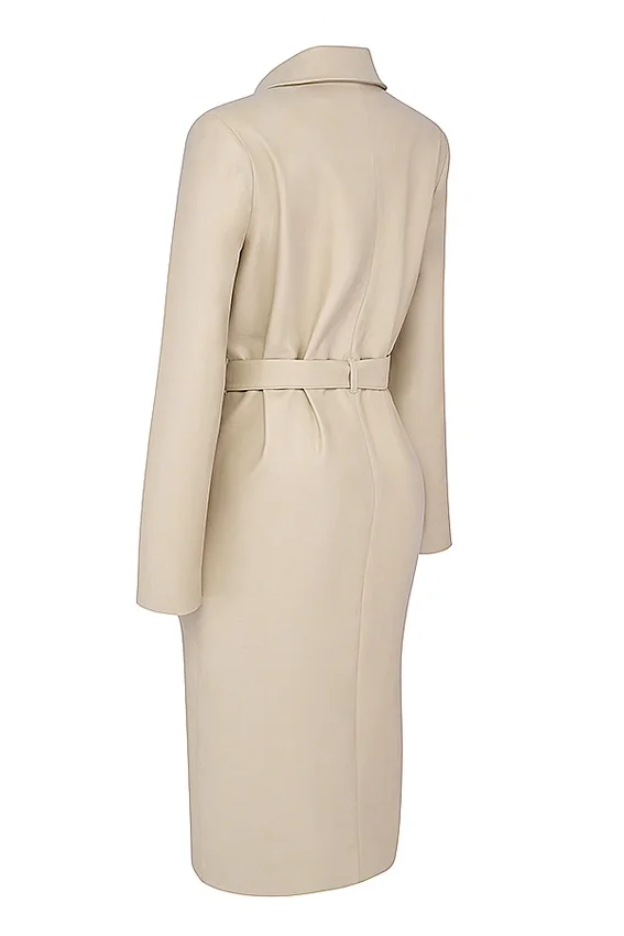 Ariel Beige Vegan Leather Trench Coat Ariel Beige Vegan Leather Trench Coat