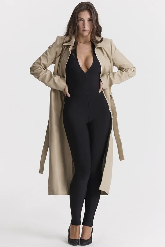 Ariel Beige Vegan Leather Trench Coat Ariel Beige Vegan Leather Trench Coat