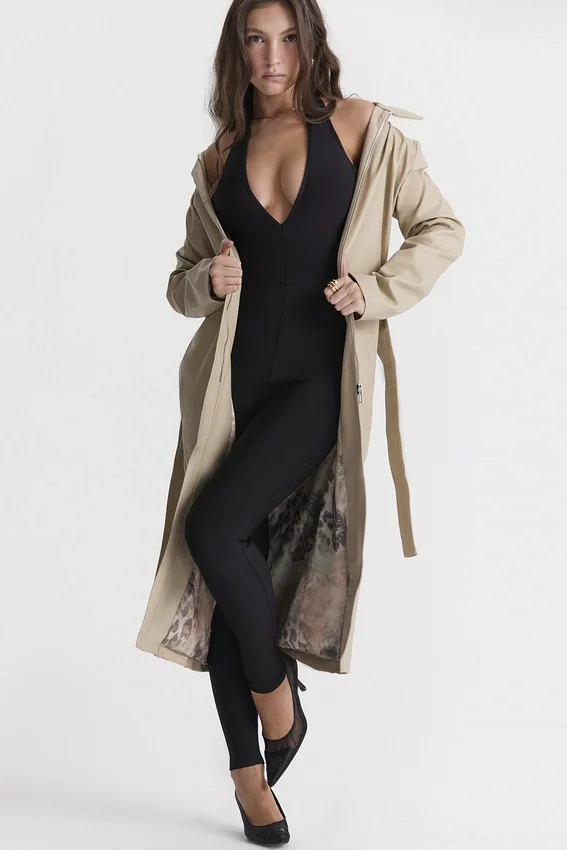 Ariel Beige Vegan Leather Trench Coat Ariel Beige Vegan Leather Trench Coat