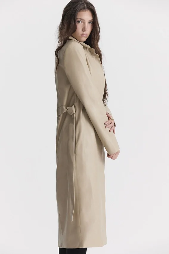 Ariel Beige Vegan Leather Trench Coat Ariel Beige Vegan Leather Trench Coat