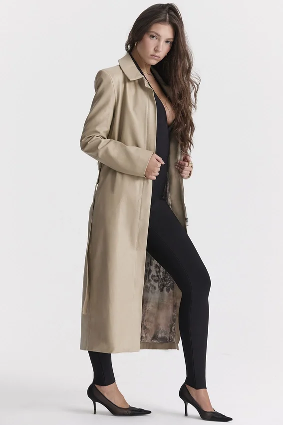 Ariel Beige Vegan Leather Trench Coat Ariel Beige Vegan Leather Trench Coat