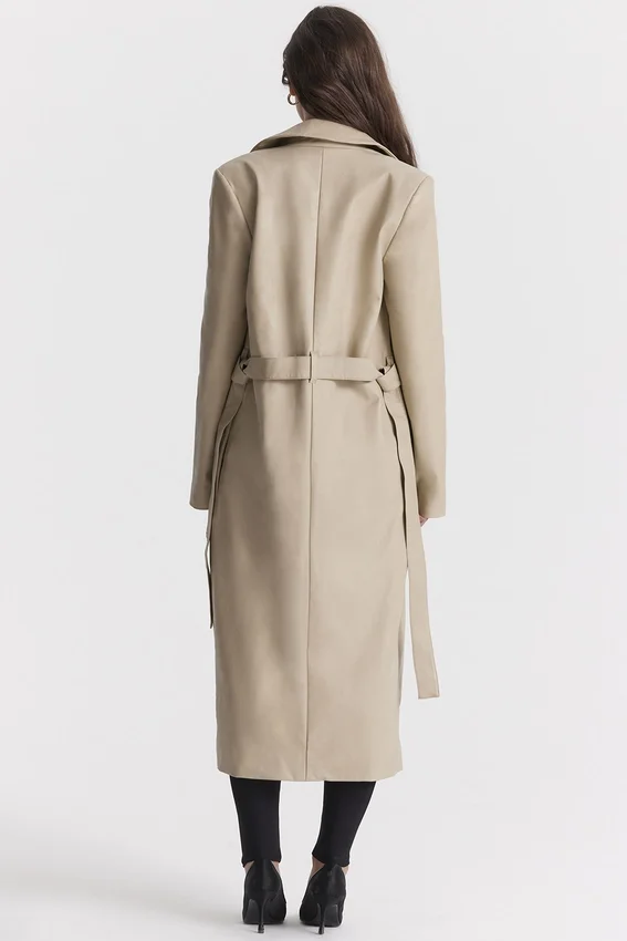 Ariel Beige Vegan Leather Trench Coat Ariel Beige Vegan Leather Trench Coat