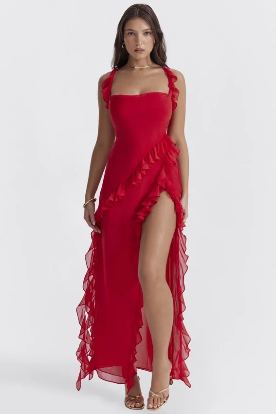Ariela Cherry Ruffle Maxi Dress Ariela Cherry Ruffle Maxi Dress