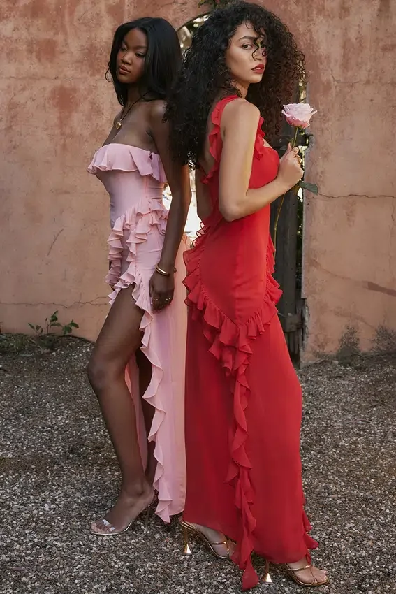 Ariela Cherry Ruffle Maxi Dress Ariela Cherry Ruffle Maxi Dress