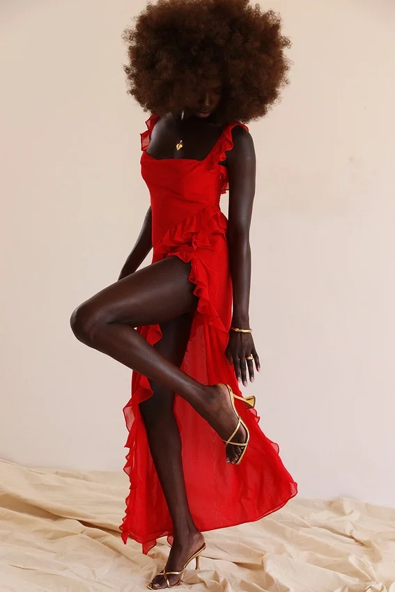 Ariela Cherry Ruffle Maxi Dress Ariela Cherry Ruffle Maxi Dress