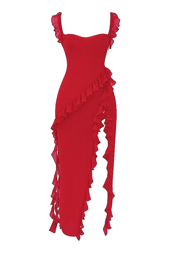 Ariela Cherry Ruffle Maxi Dress Ariela Cherry Ruffle Maxi Dress