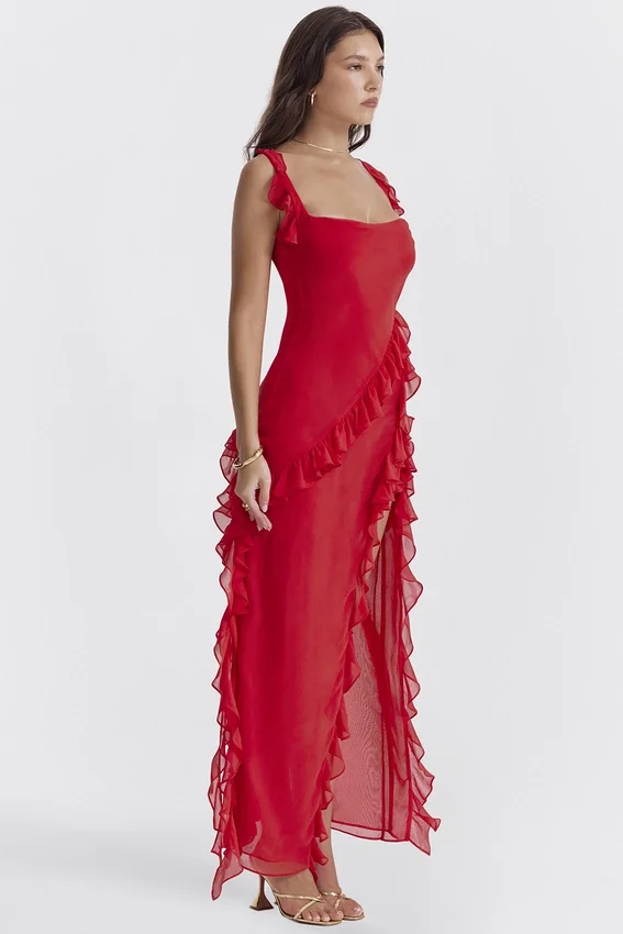 Ariela Cherry Ruffle Maxi Dress Ariela Cherry Ruffle Maxi Dress