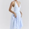 Arietta Bluebell Floral Jacquard Halter Midi Dress Arietta Bluebell Floral Jacquard Halter Midi Dress