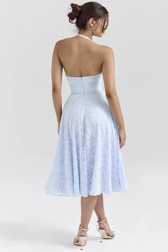 Arietta Bluebell Floral Jacquard Halter Midi Dress Arietta Bluebell Floral Jacquard Halter Midi Dress