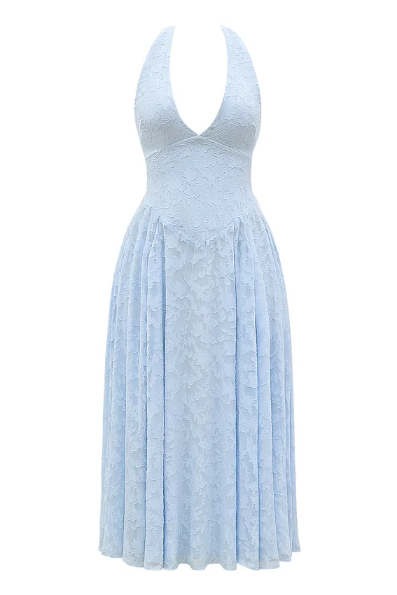 Arietta Bluebell Floral Jacquard Halter Midi Dress Arietta Bluebell Floral Jacquard Halter Midi Dress