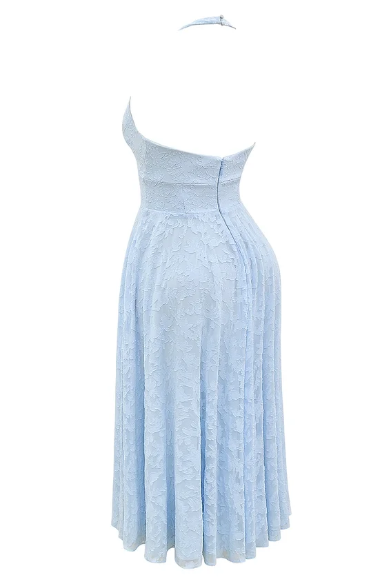 Arietta Bluebell Floral Jacquard Halter Midi Dress Arietta Bluebell Floral Jacquard Halter Midi Dress