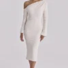 Arista Vintage Ivory Draped Crepe One Shoulder Midi Dress Arista Vintage Ivory Draped Crepe One Shoulder Midi Dress