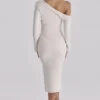 Arista Vintage Ivory Draped Crepe One Shoulder Midi Dress Arista Vintage Ivory Draped Crepe One Shoulder Midi Dress