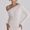 Arista Vintage Ivory Draped Crepe One Shoulder Midi Dress Arista Vintage Ivory Draped Crepe One Shoulder Midi Dress
