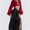 Arla Black Draped Silk Maxi Skirt