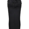 Arla Black Draped Silk Maxi Skirt