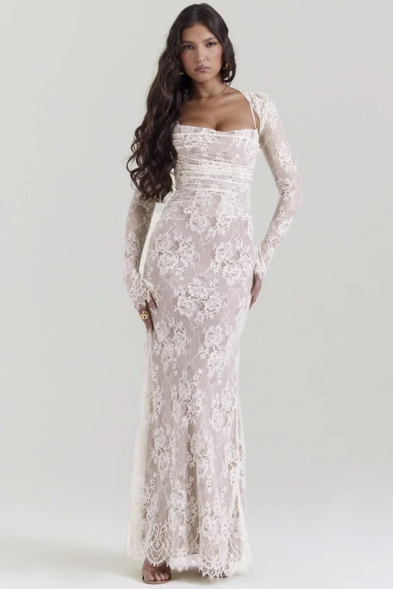 Artemis Vintage Cream Lace Maxi Dress Artemis Vintage Cream Lace Maxi Dress