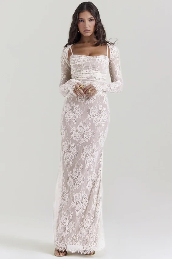 Artemis Vintage Cream Lace Maxi Dress Artemis Vintage Cream Lace Maxi Dress