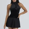 Asa Black Georgette & Velvet Flounce Mini Skirt Asa Black Georgette & Velvet Flounce Mini Skirt