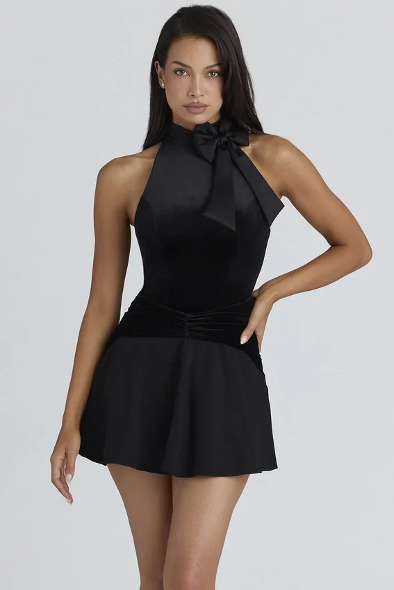 Asa Black Georgette & Velvet Flounce Mini Skirt Asa Black Georgette & Velvet Flounce Mini Skirt
