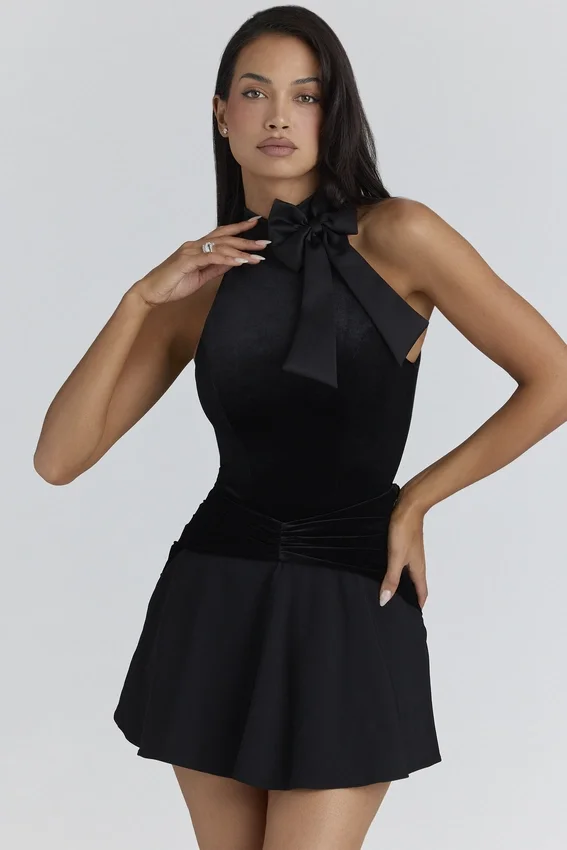 Asa Black Georgette & Velvet Flounce Mini Skirt Asa Black Georgette & Velvet Flounce Mini Skirt