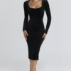 Asha Black Velvet Silhouette Midi Dress Asha Black Velvet Silhouette Midi Dress