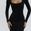 Asha Black Velvet Silhouette Midi Dress Asha Black Velvet Silhouette Midi Dress