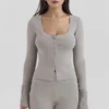 Aspen Grey Cashmere Ribbed Cuff Cardigan Aspen Grey Cashmere Ribbed Cuff Cardigan