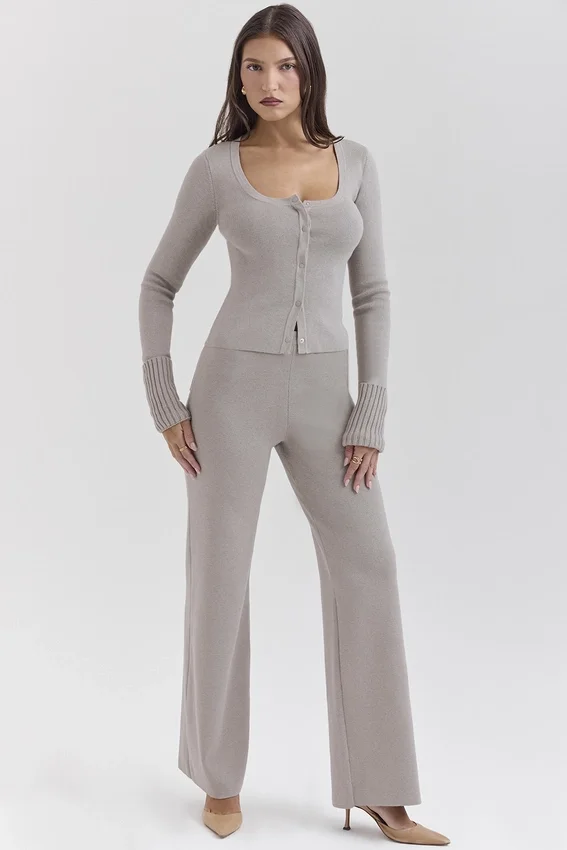Aspen Grey Cashmere Ribbed Cuff Cardigan Aspen Grey Cashmere Ribbed Cuff Cardigan