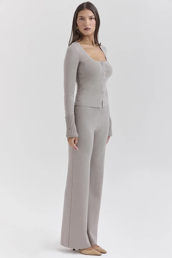 Aspen Grey Cashmere Ribbed Cuff Cardigan Aspen Grey Cashmere Ribbed Cuff Cardigan