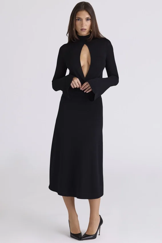 Asti Black A-Line Midi Skirt Asti Black A-Line Midi Skirt