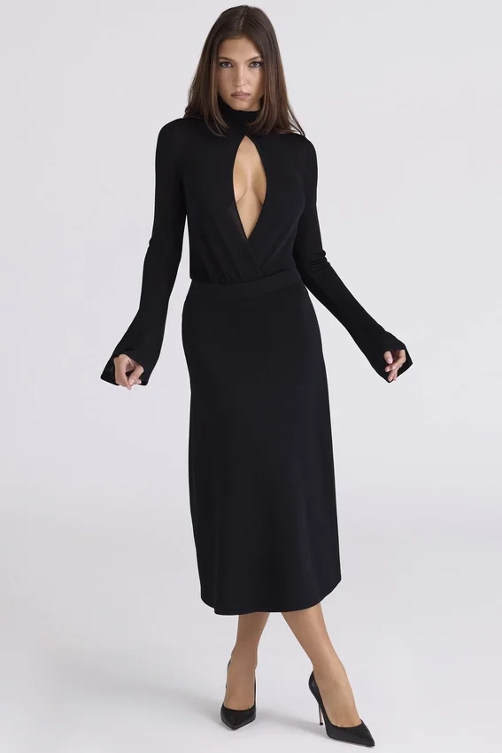 Asti Black A-Line Midi Skirt Asti Black A-Line Midi Skirt