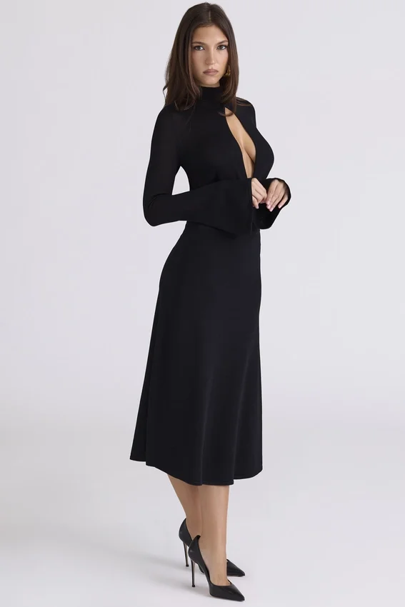 Asti Black A-Line Midi Skirt Asti Black A-Line Midi Skirt