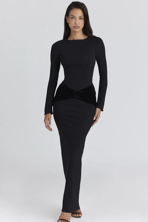Athena Black Long Sleeve Crepe Jersey Maxi Dress Athena Black Long Sleeve Crepe Jersey Maxi Dress